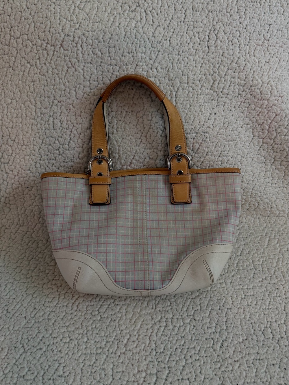 Coach Plaid Tote with Tan Leather Trim
